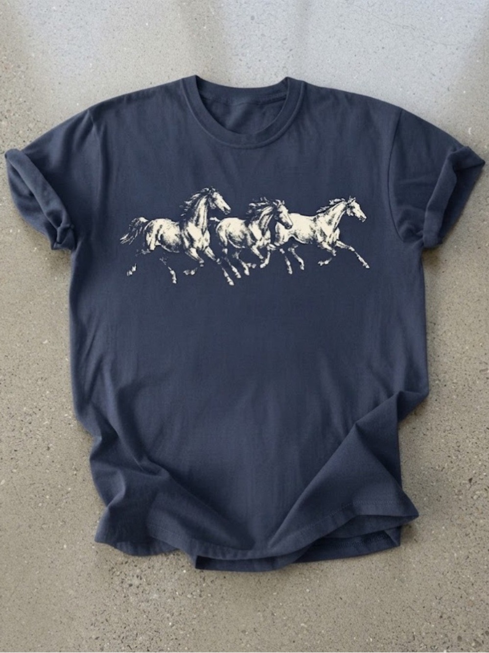 Running Horses Equestrian Wild West Navy Gildan T-Shirt